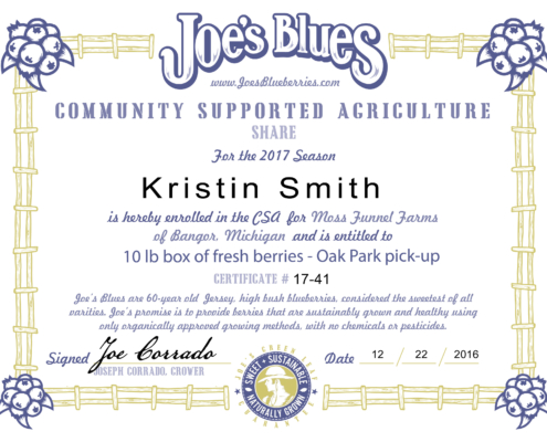 Joe's Blues CSA Certificate
